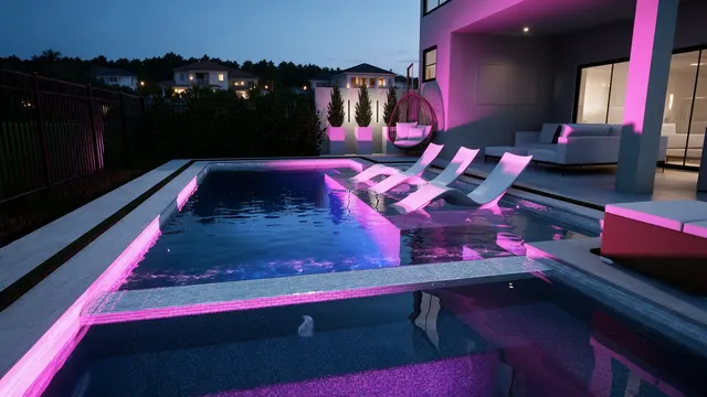 Render of the Correa pool and spa, view 05 (night view)